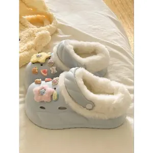 New Fashion Casual Fuzzy Hole Shoes, House Slippers, Cute Star Thick Sole Anti-Slip Warm Winter Footwear, Comfortable and Stylish for Daily Wear