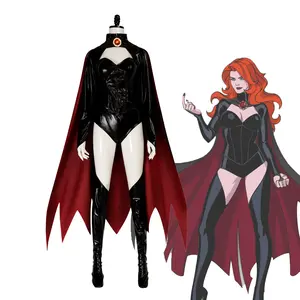 Goblin Theme Witch Queen Cosplay Costume Full Set Faux Leather Bodysuit Slim Fit Jumpsuit Halloween Party Role Play Outfit for Women Adult Carnival Masquerade Costume