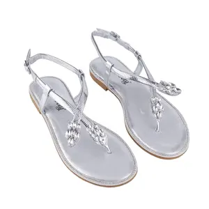 BELOVELY T-Strap Sandal Womens Flat Thong Sandals with Crystals - Comfortable Walking Shoe for Women - Slipper, Flipflop Slide Flipflop Slipper