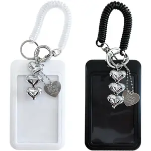 Plastic Photocard Holder with Heart-Shaped Charm - 2 Pack, Photo Card Holder, ID Badge Holder for Student Card, POCA Holder, Personalized Trendy Storage Decorations, Personalized Lanyard