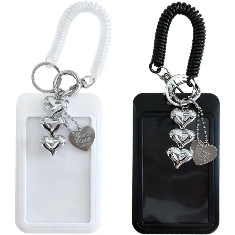 Plastic Photocard Holder with Heart-Shaped Charm - 2 Pack, Photo Card Holder, ID Badge Holder for Student Card, ID Holders for Badges, POCA Holder, Personalized Trendy Storage Decorations, Personalized Lanyard