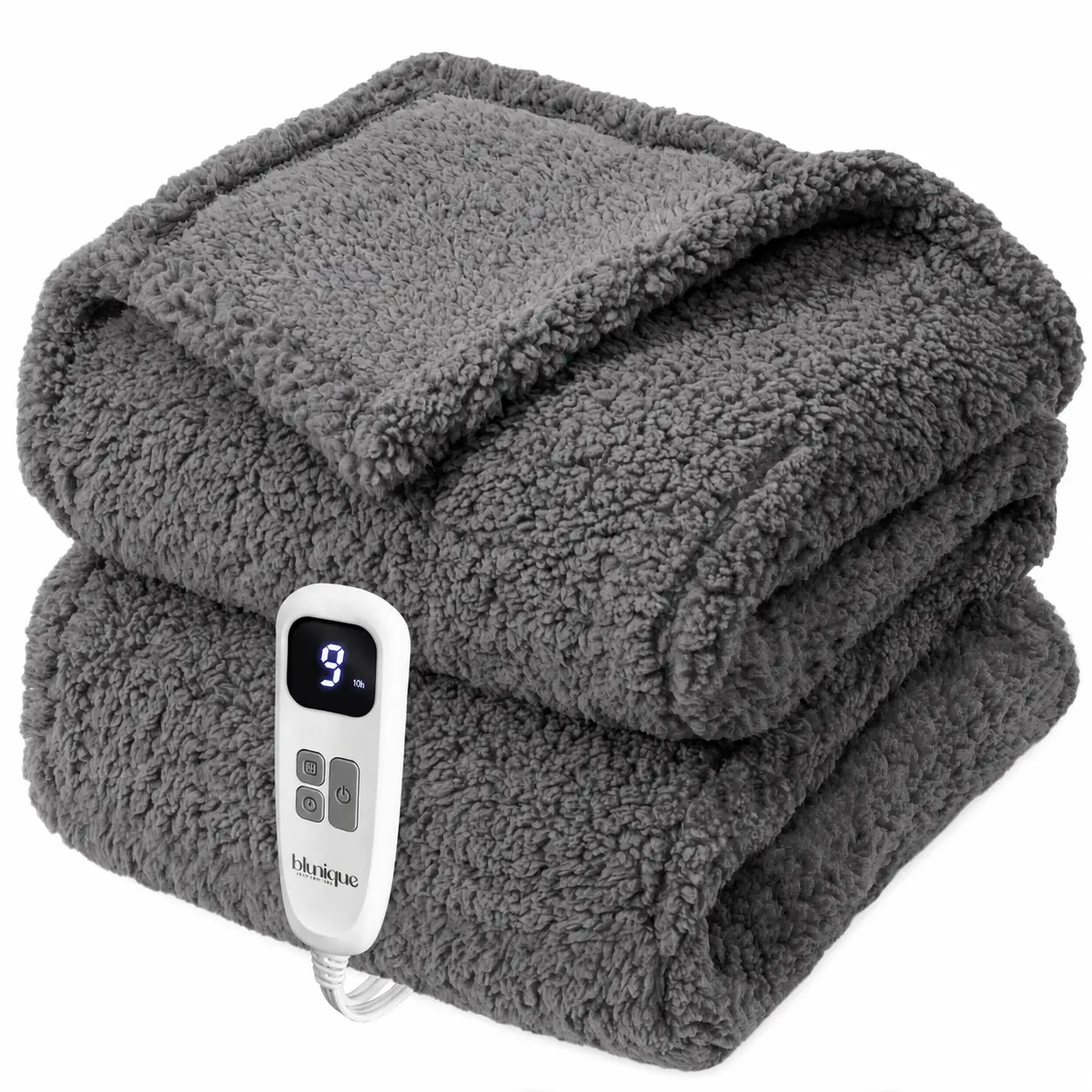 BLUNIQUE Comfy and Cozy Double-Sided Sherpa Electric Heated Blanket - 6 Fast Heating Levels, 2-4H Auto-Off, Overheat Protection, Machine Washable Household Appliance with Comfy Vibes