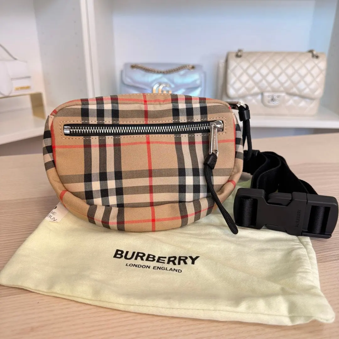 Pre-owned BURBERRY Nylon Belt bags Vintage Check Small Cannon Bum Bag Archive Beige