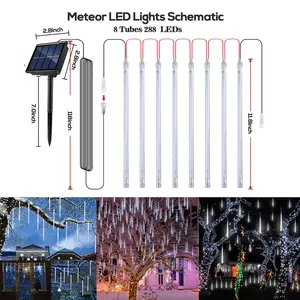 Meteor Shower Rain Lights 11.8 inch 8 Tubes 288 LEDs String Lights Cascading Lighting for Decorations Wedding Garden Trees Patio Decoration (White)
