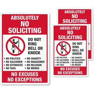 Absolutely No Soliciting Stickers, No Excuses No Exceptions Do Not Ring Bell Knock Decals Set, Pack of 1, 8"x12" Made in USA