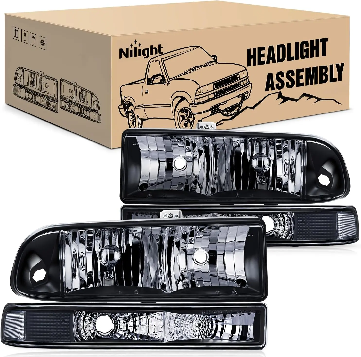 Nilight Vented Headlight Assembly - Replacement Headlamp Housing & Bumper Lights for 1998-2005 Chevy Blazer, 1998-2004 Chevrolet S10 Pickup, Headlight Vented, Abs Plastic, Anti-Fog Vent