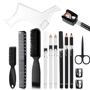 13-Piece Professional Beard Grooming & Hairline Tool Kit - Precision Barber Pencil Set, Shaping Template & Grooming Brushes for Sharp Haircuts & Beard Styling