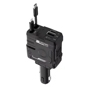 100W Car Charger, High Speed Charger, Super Fast Charger, 4-in-1 Retractable Cigarette Lighter Adapter with USB Type C Fast Charging Cable for iPhone & Android Devices, Retractable Automotive Charger, Fast Charging Solution