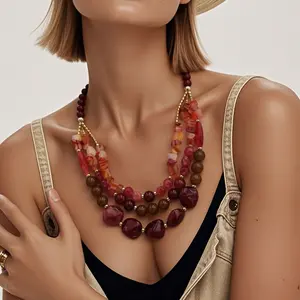 Boho Layered Chunky Acrylic Beaded Necklace for Women Statement Bead Collar Necklace