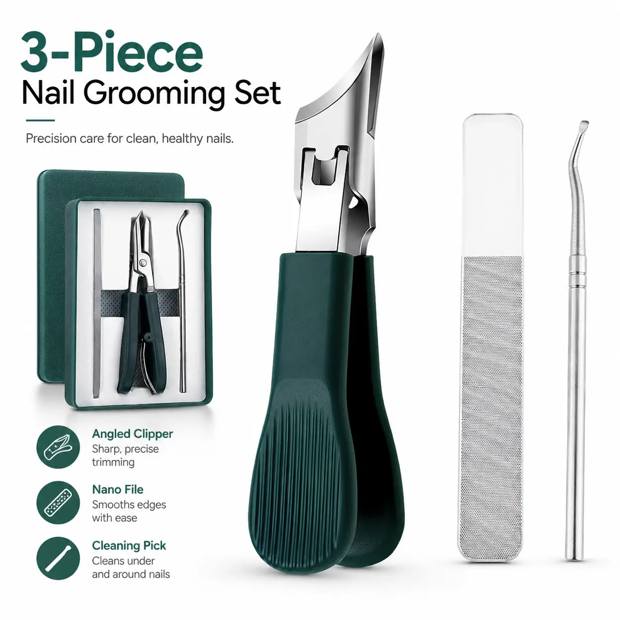Eagle Beak Toenail Clippers for Thick & Ingrown Nails, 3PCS Wide Jaw Heavy Duty Nail Clipper Set, Anti-Splash Pedicure Kit for Seniors