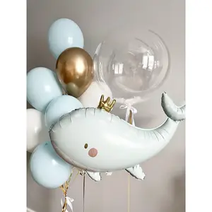 Whale-Themed Pastel Balloon Set for Birthday or Baby Shower - Gentle Oceanic Decor, Sea Animal Party Supplies, Soft Color Balloons Kit