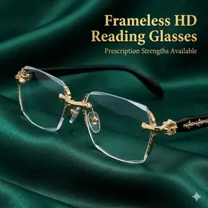 Rimless HD Vision Glasses for Seniors, Lightweight Frameless Eyewear with Diamond-Cut Edges & Stainless Steel Temples, Comfort Daily Computer Glasses, Perfect Gift for Elderly Men & Women