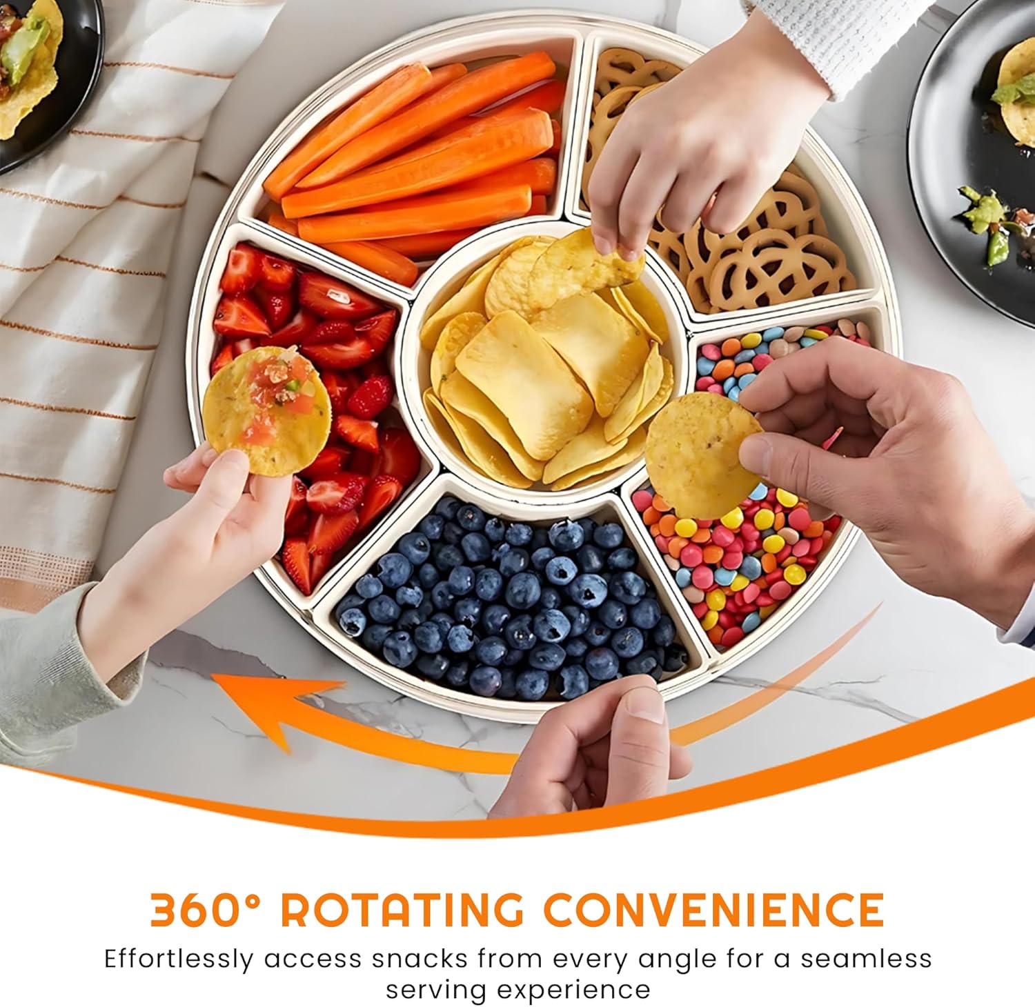 Modern Rotating Snack Biscuit Tray with Lid &Handle, 1 Box Multi-compartment Fruit &Vegetable Insulated Storage Box, Portable SnackBox for Home Kitchen Party Picnic, MultipurposeFood Organizer, Containers