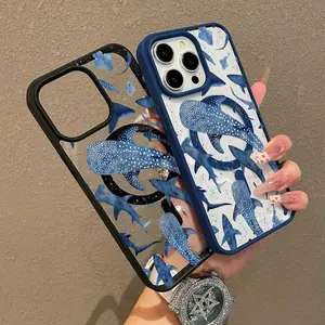 Whale Shark Wonders Pattern Magnetic Phone Case for iPhone 17 15 16 14 Pro Max 13 12 11 Anti-Yellowing Shockproof Lightweight Transparent Acrylic Large Hole Soft Cover Supports Wireless Charging Cellphone Casing