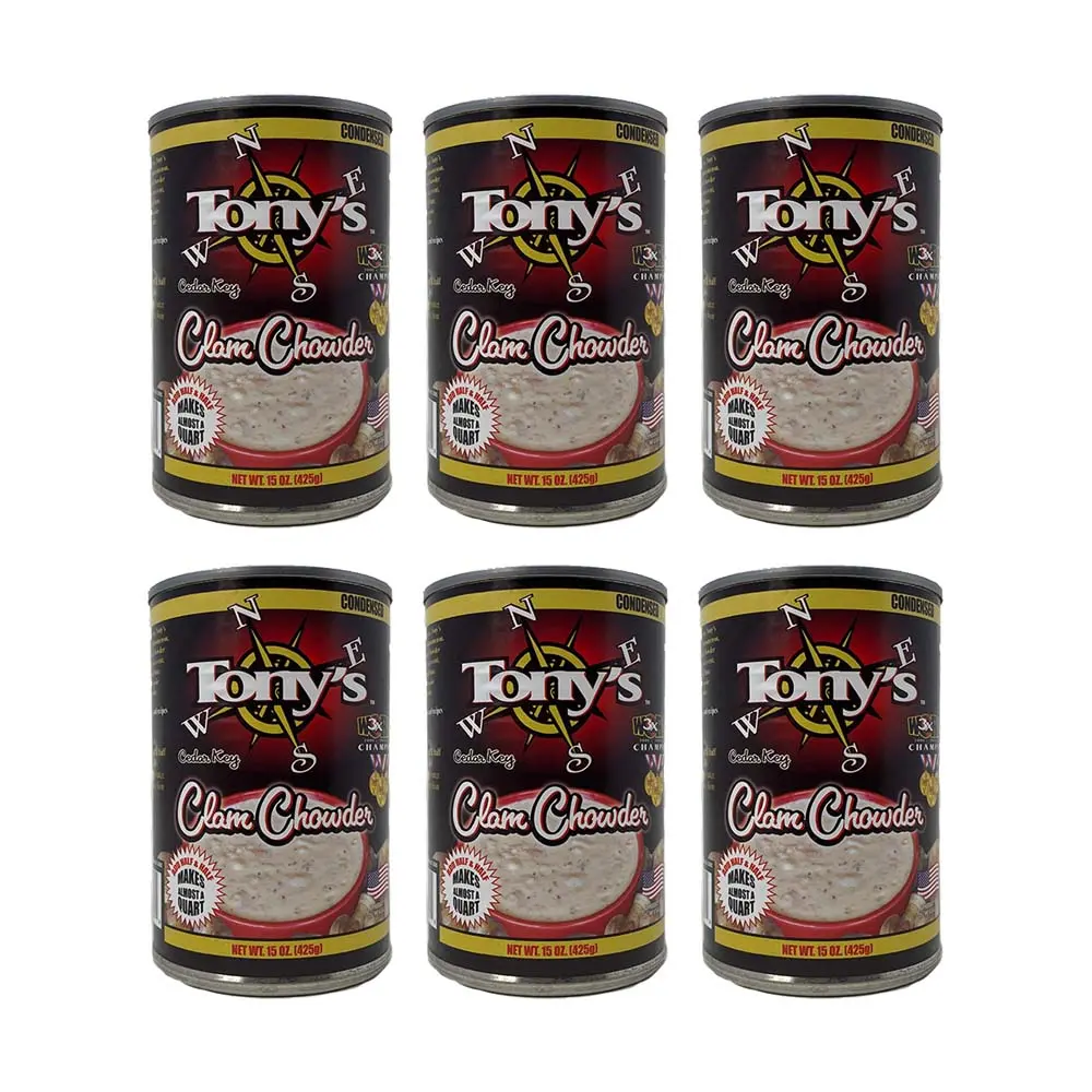 Tony’s Clam Chowder Soup – 3x World Champion, 15 oz (6 Pack) Rich & Creamy Seafood Flavor