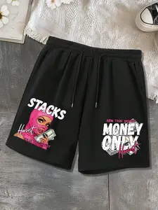 2026 Trending Hip-Hop Hustle Themed Shorts, Unisex Oversized Loose 5-Inch Shorts with Exclusive "STACKS MONEY ONLY" Pink Balaclava Print, Perfect for Hip-Hop Enthusiasts, Trendsetters, Daily Outings, A Personality Piece to Express Hustle Ambition.