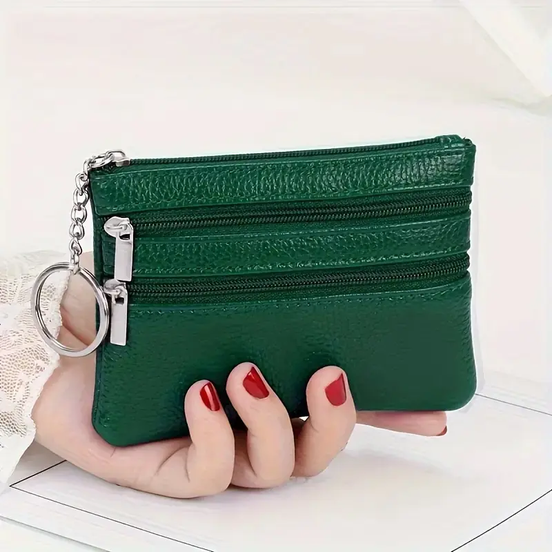 Unisex Ultra-Thin PU Leather Coin Purse with Keychain - Durable Fashion Wallet, Cash Storage, Zipper Closure, Scratch-Proof, Rub-Resistant, Multiple Pockets, Easy to Clean, Portable Mini Bag, Pu Leather Wallet, Coin Holder/Purse, Plain, Everyday Carry, Ca