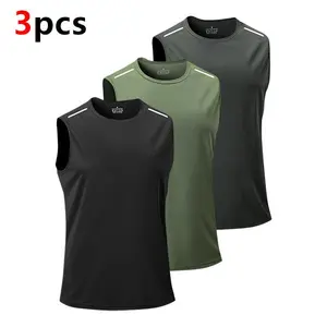 Men's Sports Sleeveless Vest 3-Piece Set Quick-Dry Multi-Color Tank Top for Gym Running Casual Wear Athletic Activewear Gymswear Workout Apparel