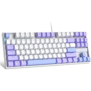 75% Mechanical Gaming Keyboard, Red , LED Blue Backlit, 87  Compact TKL Wired  Keyboard for Windows Laptop PC Gamer - White/
