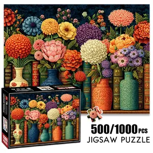 1pc 1000 piece adult puzzle 70x50cm Colorful Flowers in Vases and Books500 pieces paper jigsaw puzzle Box suitable for DIY creative games for adults and families, birthday and holiday stress relief gifts