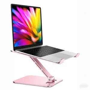 Foldable Laptop Stand, Height Adjustable Ergonomic Computer Stand for Desk, Aluminum Portable Laptop Riser Holder Notebook Mount Compatible with MacBook Pro Air, HP, Dell 10-16"(Rose Gold)