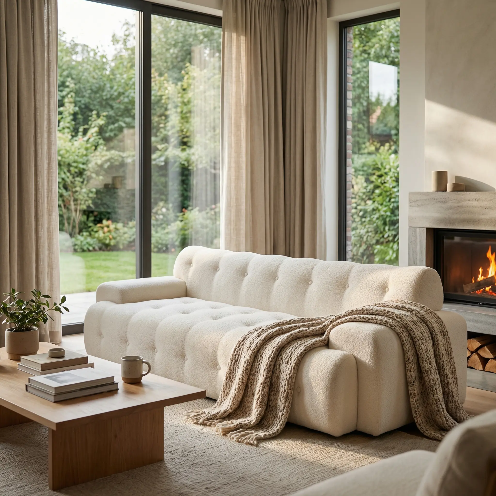 Niccae 88 in.Cloud 3 Seater Chenille Sofa with Button Tufted Comfy Upholstered Couch,Snow White