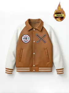 Men's College Style Jacket Embroidered Thick Warm Baseball Coat, Casual Colorblock Design, Fall & Winter Fitted Outerwear, Menswear, Thick Heavy Coats, Casual Fitted Jackets