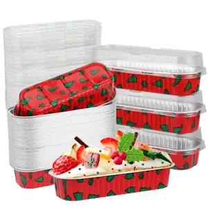 50 Pcs Christmas Mini Loaf Pans With Lids, 6.8oz Rectangle Aluminum Foil Baking Cups Muffin Tins,Disposable Mini Cake Pans for Xmas Party Supplies