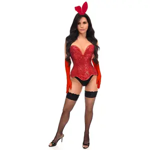 Top Drawer 4 PC Red Sequin Bunny Corset Costume