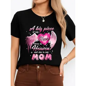 Angel Heart Mom T Shirt Black Memorial Tribute Gift Personalized Unisex Women Top All Season Comfortable Breathable Short Sleeve Tee Suitable For Any Outfit Made In Usa