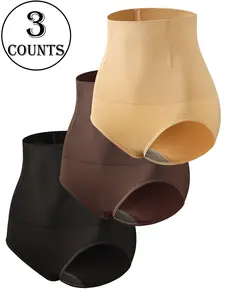 Women's High Waist Seamless Compression Shapewear Underwear, Womenswear Breathable Control Briefs S-Xxl, Comfortable Daily Wear Style Fit, Pack of 1-3 Pieces