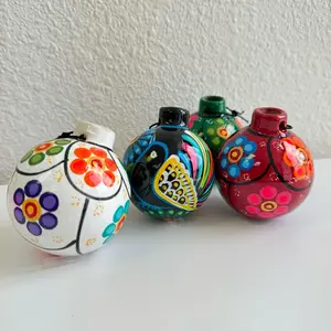 Mexican Ornaments Hand Painted Handmade Christmas Colorful Floral Nature Wreath Decor Gift Clay Artisan Made 3x3x3 Inches