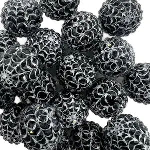 20pcs Rhinestone Beads 20mm for Beaded Pens - Seasonal Halloween spiderweb design - black and white or orange and black Decoration