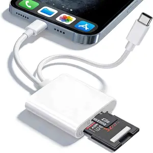 2-in-1 SD card reader for iPhone and iPad; USB-C and Lightning dual-port adapter; card reader compatible with computers, MacBooks, Android devices, and USB-C laptops