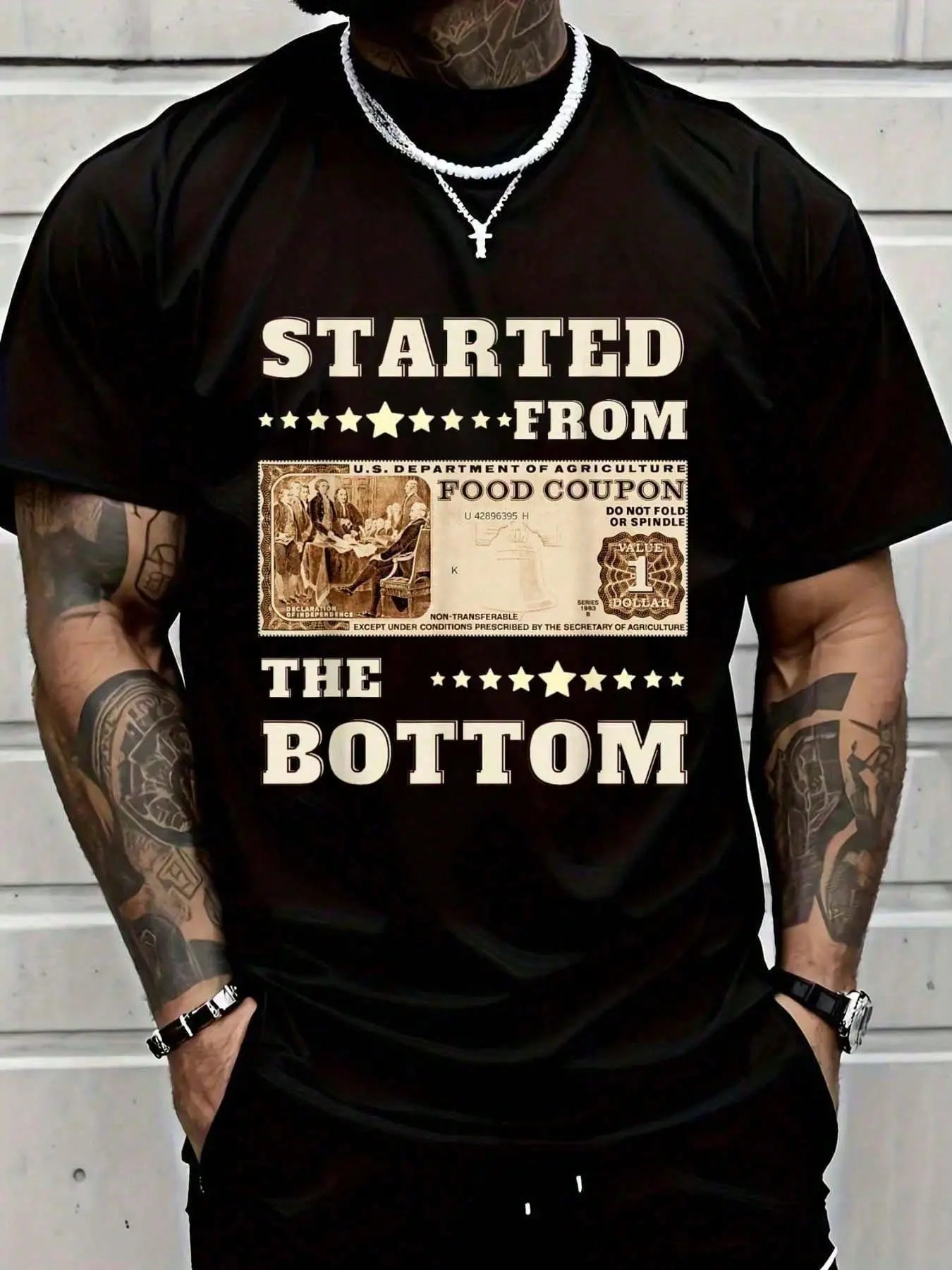 Cotton Shirt  Tshirt Started From Bottom Food Stamp Coupon Stars T-Shirt