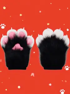 Halloween Plush Animal Paw Gloves, Party Performance Costume Accessories, Warm Thick Fabric, All Seasons Wear, Fun Prank Props