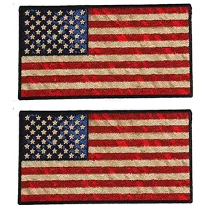 Distressed USA American Flag Patch [2PC Bundle - 5.0 X 2.75 inch - Hook Fastener]