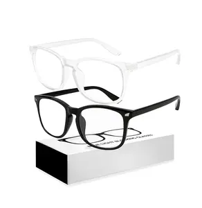 2 Pack Blue Ray Computer Glasses Fashion Glasses for Women and Men Black White New Year's Gift UV400 Protection Stylish Square Frames Lightweight Eyewear
