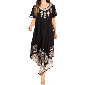 Sakkas Batik Hindi Cap Sleeve Caftan Dress / Cover Up