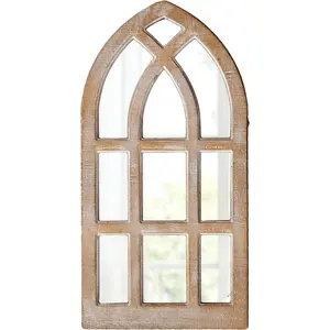 Small Rustic Arched Window Mirrors for Wall Decor 8 X 16 Inch, Hanging Farmhouse Cathedral Window Pane Mirror, Distressed Wooden Frame Decorative Mirror fo