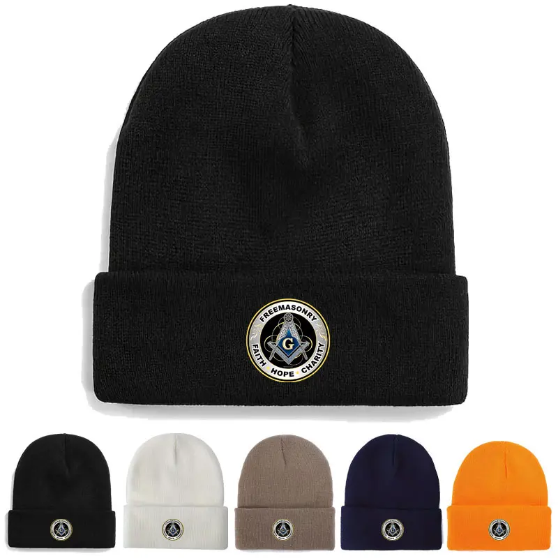 S&T Acrylic Beanie - 1-Piece 1 Size Unisex Stretch Winter Warm Knitted Hat with Masonic Emblem, Breathable, Lightweight, Casual Fit, Hand Wash Only, Everyday Sports & Outdoor Accessory, Suitable for Birthday Gifting