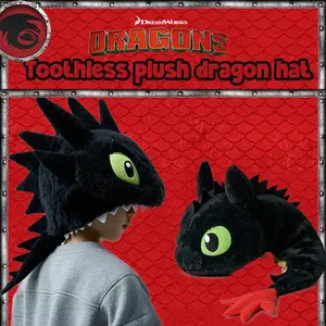 1 Pc Cute 《How to Train Your Dragon》 - Toothless Dragon Funny Hat with Glowing Eyes, Plush Headband for Teenagers, Perfect Christmas Gift, Suitable for Parties