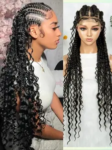 34 Inch Black Long Braided Wigs for Women, Gorgeous Fluffy Wigs with Baby Hair, Synthetic Braided Lace Wigs for Party, Daily Use, Knotless Braided Wigs