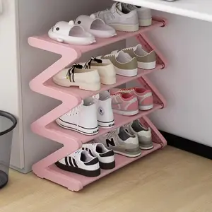 4-Layer Z Shaped Shoe Rack, Stackable Easy-to-Assemble Shoe Storage Organizer for Home, Dorm & School,Space Saving Stackable Shoe Organizer for Living Room & Dorm