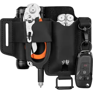 EDC Multitool Sheath for Belt - Compact  and Flashlight Holster for Daily use -  Sheath for Men -  Leather EDC Tool Organizer - Belt Pouch for Work -