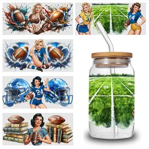 5 Sheets Football Field UV DTF Stickers Suitable for 16 oz Glass UV DTF Transfer Stickers for Glass Cups Transfer Sticker Decal Cups Decoration Glass DTF Transfer Stickers side  eyes