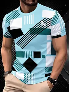 Men's 3D Digital Print Short Sleeve T-Shirt, Breathable 100% Polyester, Lightweight, Casual Round Neck, All Seasons