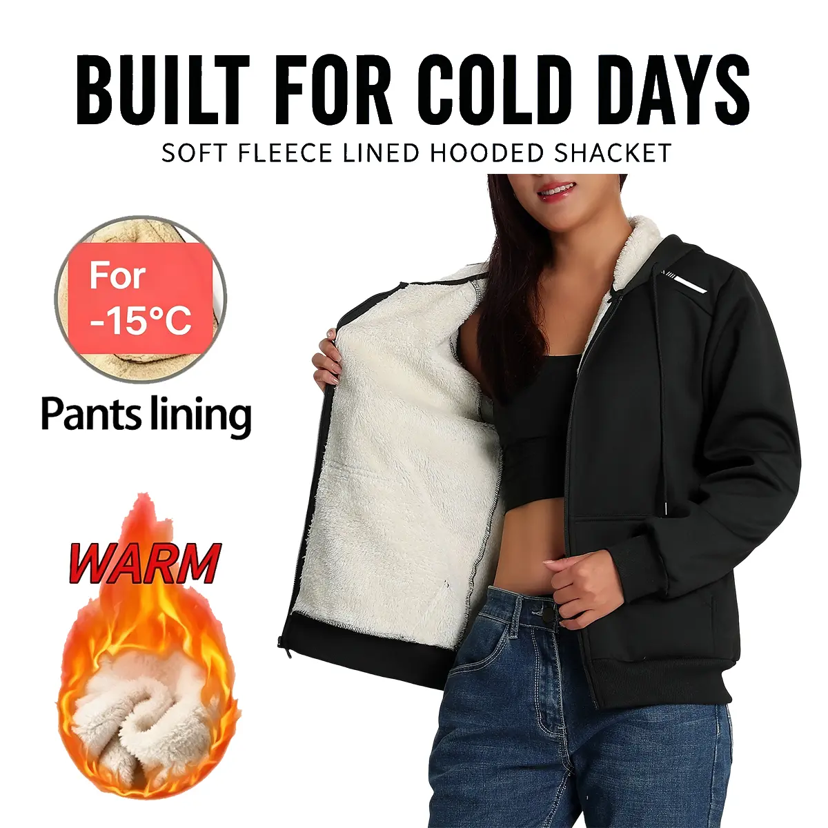 Women’s fleece-lined hooded sweatshirt jacket – sporty casual style, warm, simple and elegant, comfortable and versatile, fashionable and easy to match, suitable for sports and leisure, dark tones that express individuality.