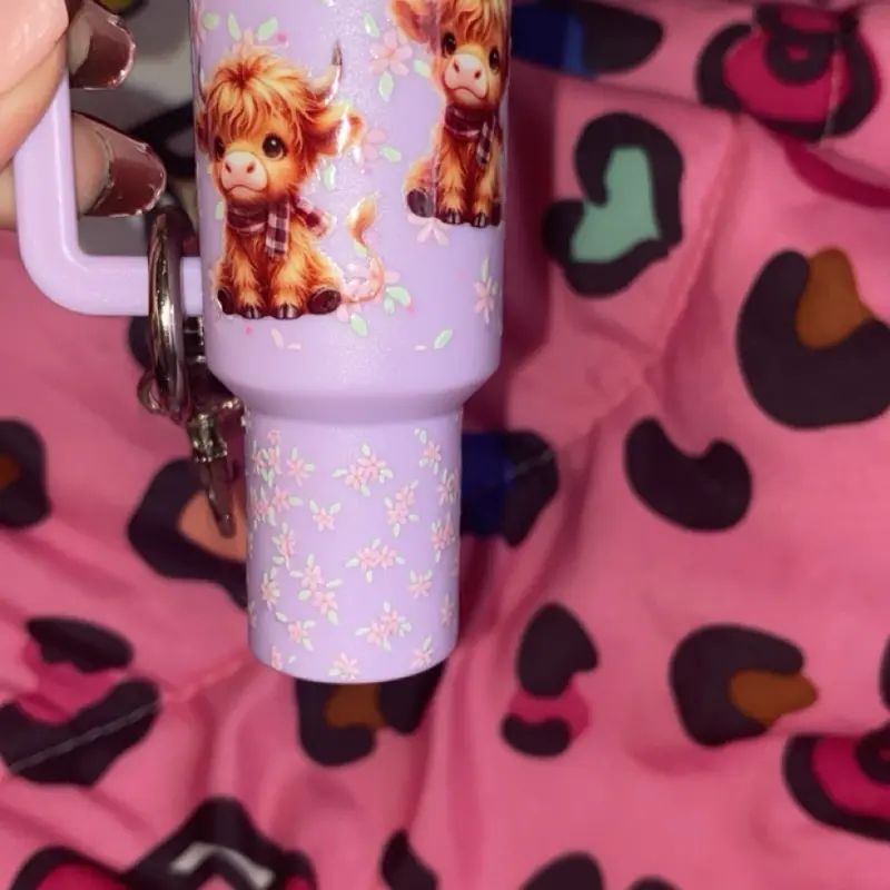 Cow with Flowers Chapstick Keychain Tumbler - Purple Design with Cow and Flowers - Unique Keychain Style