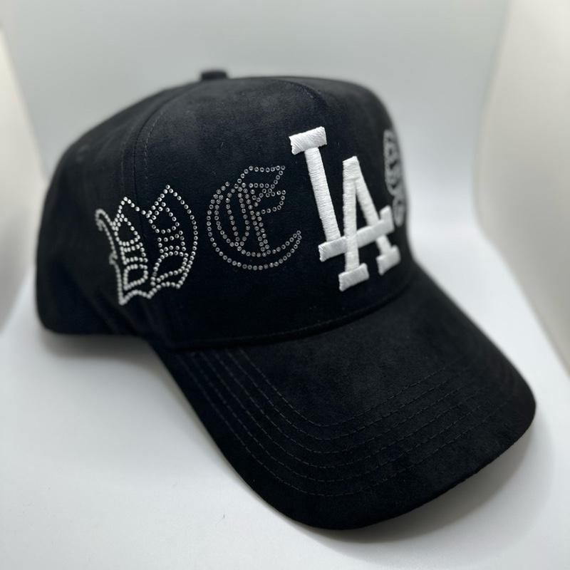 West LA Trucker Hat - Adjustable Snapback Cap with Embroidered "LA" & White Diamonds - Premium Black Fabric for Comfort & Style